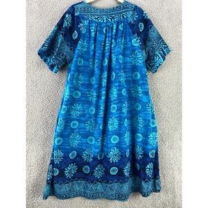 La Cera Dress Womens S Blue Cotton Boho Mumu Midi V Neck Pockets Casual Relaxed